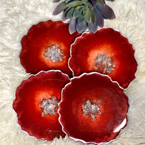 Resin Red Coasters, Agate Coaster, Set of 2, 4, or 6 Coasters, House Chic decor