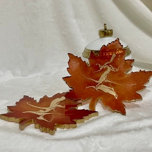 Autumn Maple Leaf Resin Coasters: Gold Leaf Accents/ home or office decor/ unique barware