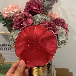 Resin Coaster Set of 6: Red & Gold