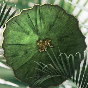 Coasters Moss Green with Gold Accents, Handmade Epoxy Resin Coasters