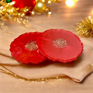 Red Resin Coasters with Gold Flake, Statement Piece