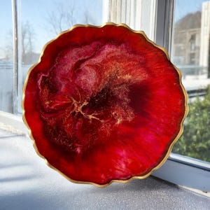 Coasters Shades of Red with Gold, Handmade Epoxy Resin Coasters