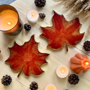 Resin Maple Leaf Coasters: Gold Autumn Decor, Thanksgiving Gift, Set of 2