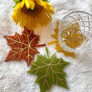 Fall Colors Maple Leaves Collection - Gold Accented Maple Leaf Handmade Resin Coasters