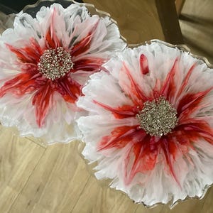 Hand crafted resin red 3D flower bloom coasters